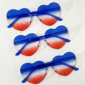 1 pair Unisex Heart Shaped Glasses In Red, White And Blue, Patriotic Sunglasses